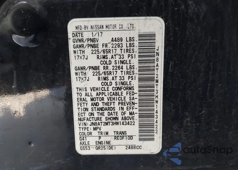2017 Nissan Rogue Sv from USA, damaged, VIN JN8AT2MT3HW143422